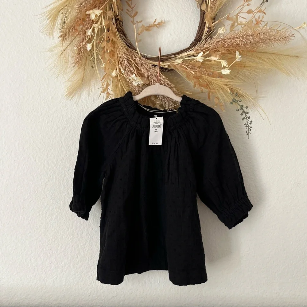 GAP Kids Girls 4-5 Smocked Swiss Dot Black Blouse Top